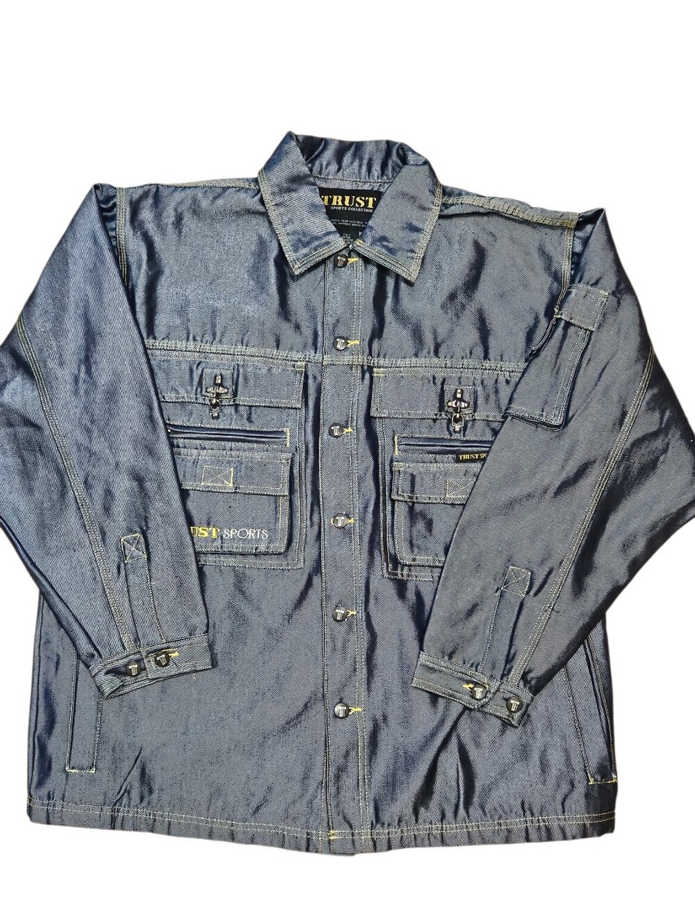 VINTAGE Y2K Trust Sports Sheen Wash Denim Cargo Jacket XL